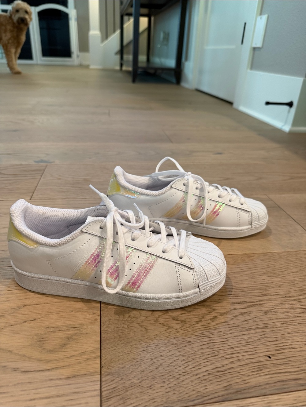 adidas White Sneakers with iridescent Accent Stripes